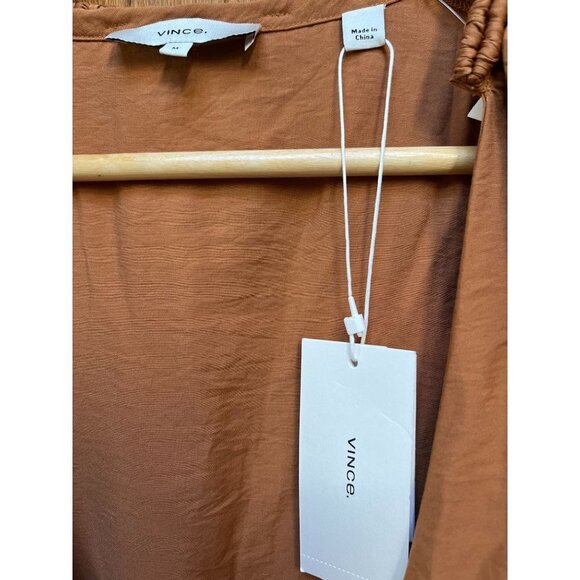 Vince NWT Braid Trim Flutter Sleeve Wrap Dress Copper Rust Medium - Picture 7 of 8